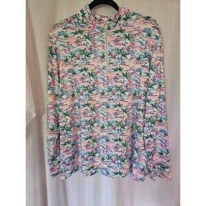 Stella Parker Collection Pullover Womens XL Palm Floral Quarter Zip‎ Shirt